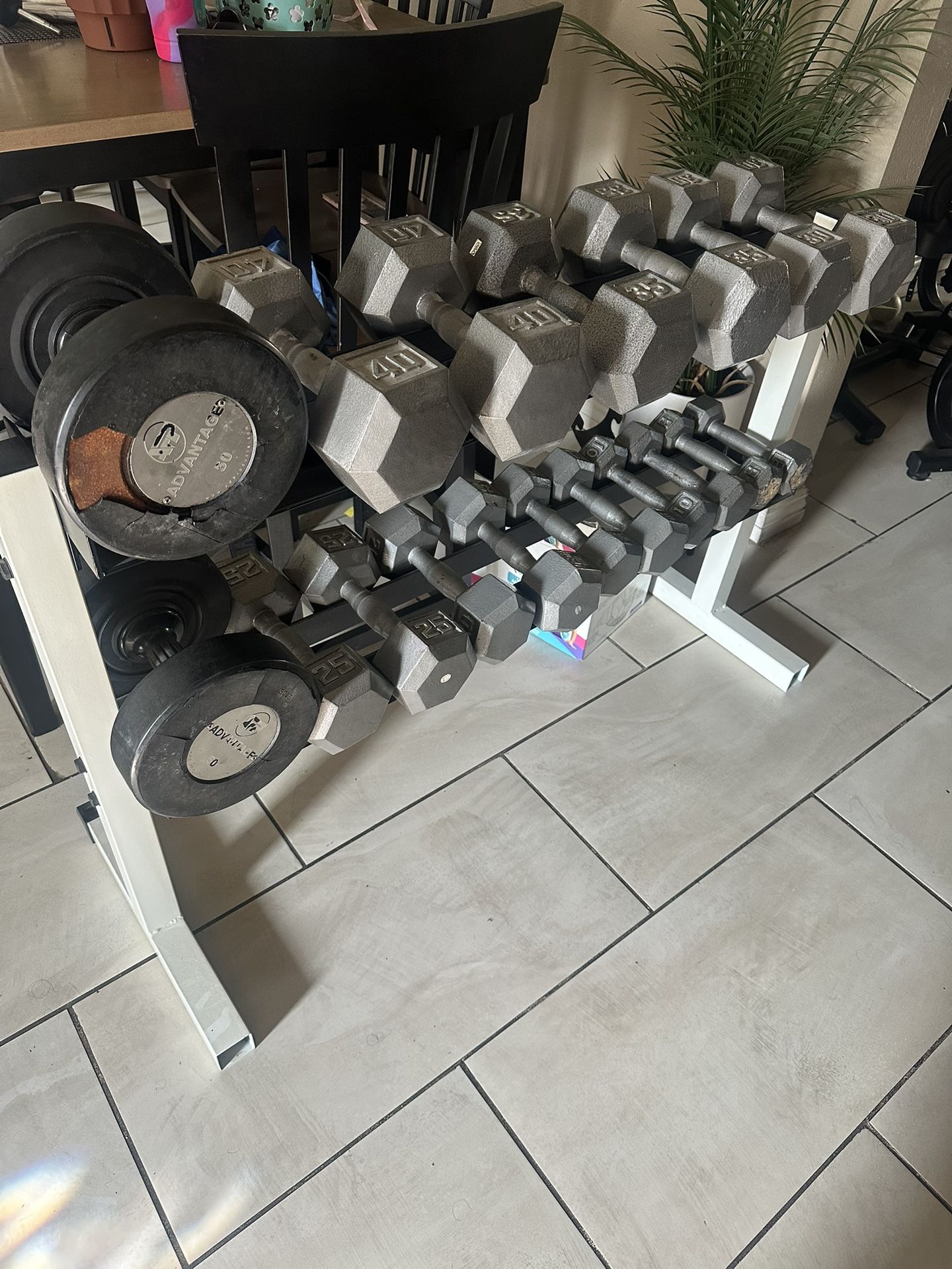 Dumbbells weights 8-50lbs plus rack 466lbs total
