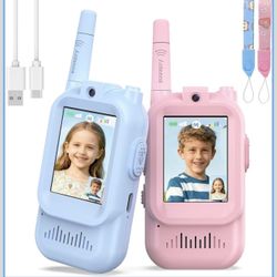 Video Walkie Talkies for Kids Rechargeable, 2 Pack Camera with Screen, Long Range Voice Changer Intercom Toys for Boys Girls 3-12, Outdoor Camping Hik