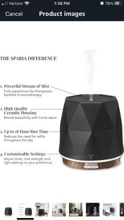 Sparia Ceramic Ultrasonic Essential Oil Diffuser for Aromatherapy, Matte Black.