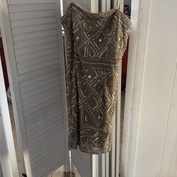 Adrianna Papell Bead gold sequin cocktail dress