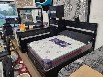 New stock B4670 black storage with free queen mattress 6pc bedroom set special