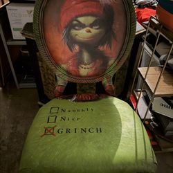 Grinch Christmas Statement, Victorian Hand, Painted Deco, Podge, Furniture Chair