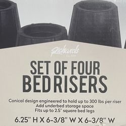 New 4 Pack Bed Frame Riser Black Adds 7  1/4” Inch Lift for Storage Under Bed