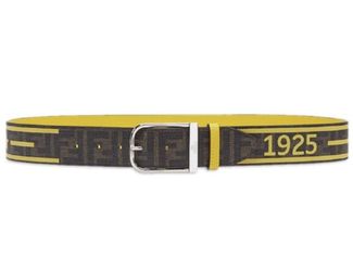 Fendi FF Logo Roma Italy 1925 Brown Yellow Leather Belt