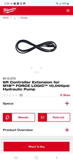 6ft Controller Extension for M18™ FORCE LOGIC™ 10,000psi Hydraulic Pump $45