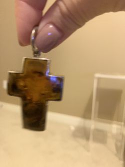 Large Amber Sterling Cross Necklace