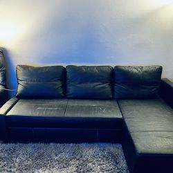 Black Leather Couch/Bed