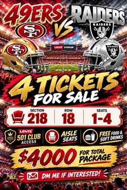 49ers vs Raiders – 4 NFL Game Tickets