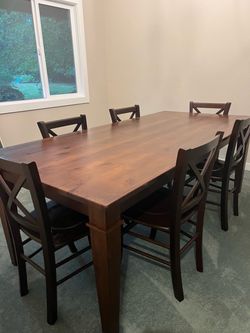 Solid wood dining table, 6 chairs