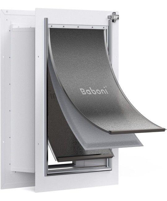 Baboni 3-Flap Pet Door for Wall, Steel Frame and Telescoping Tunnel, Aluminum Lock, Double Flap Dog Door and Cat Door, Strong and Durable (Pets Up to