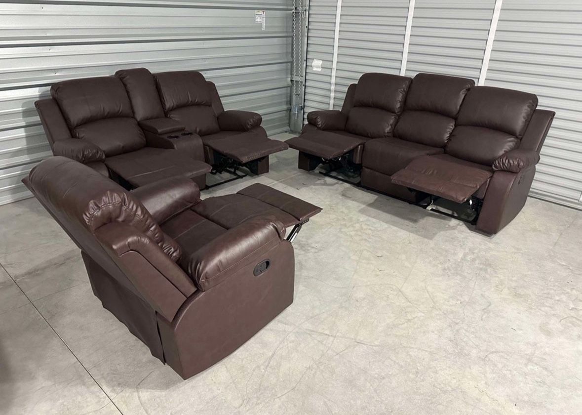 New Brown Couch Loveseat And Recliner Chair
