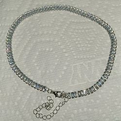 Women Cubic Zirconia Sparkling Necklace Tennis Necklace Elegant Chunky Choker Chain Adjustable