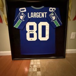 Framed Signed Steve Largent Seahawks Throwback Jersey