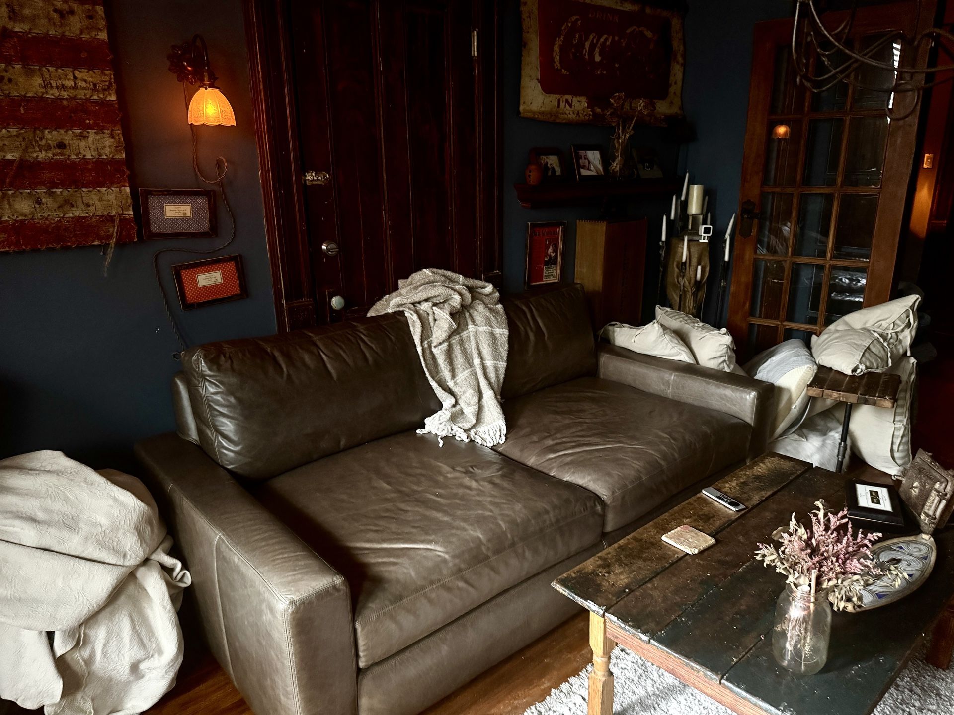 RESTORATION HARDWARE MAXWELL LEATHER SOFA LIXE