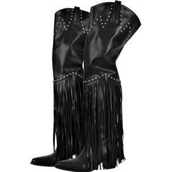 Cape Robbin Black Over the Knee Fringe Boots (Retired boot) New Size 8.5