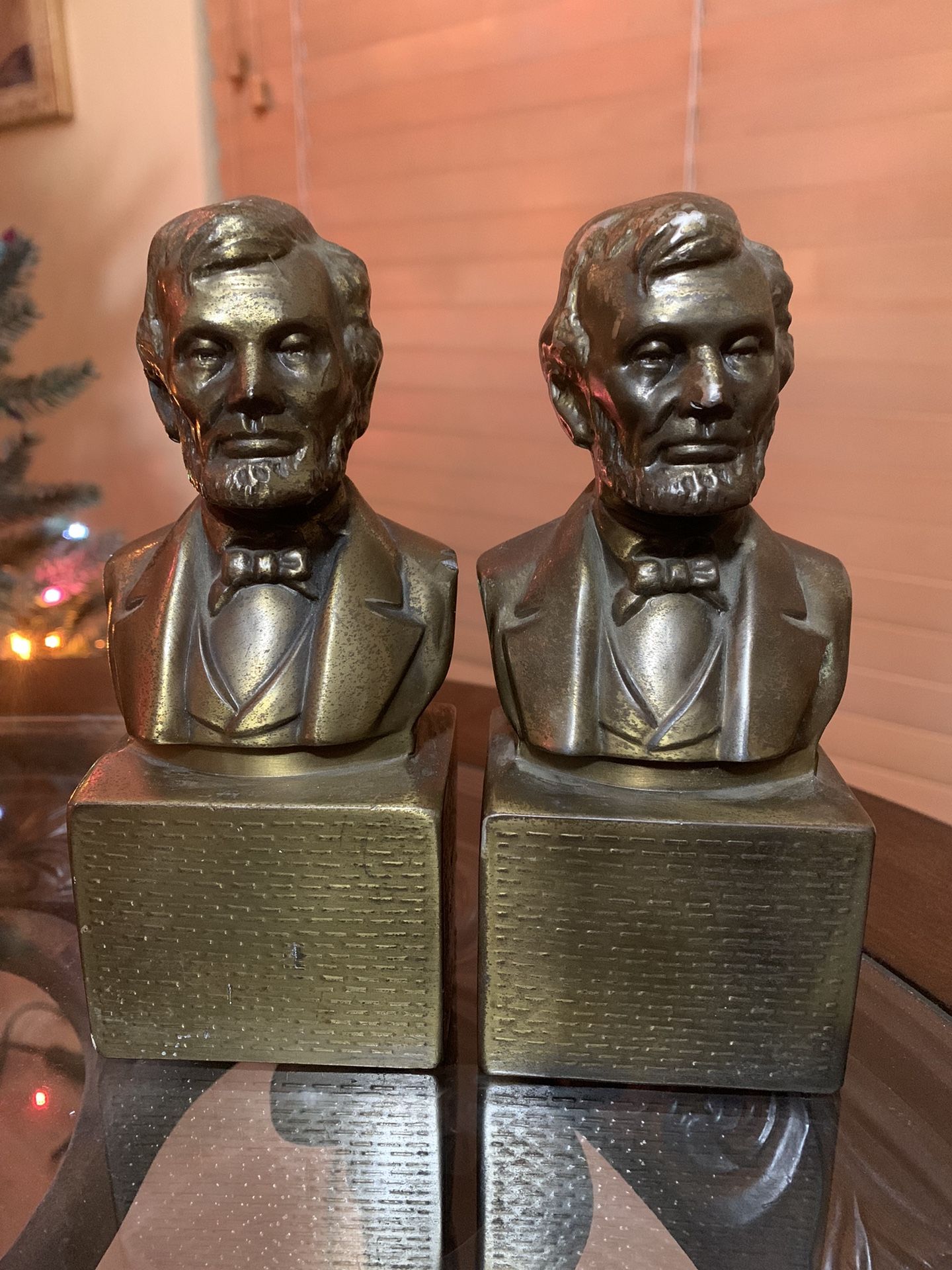 Vintage Abraham Lincoln Brass Bookends - Pair