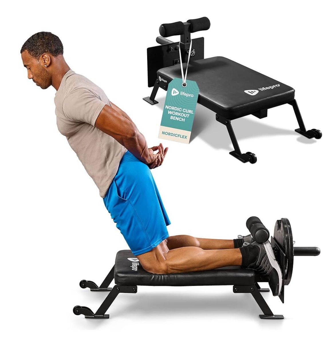 Lifepro Nordic Curl Workout Bench - Home Gym Hamstring Curl Machine & Glute Bench with Transport