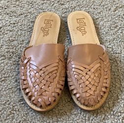 free people latigo hibiscus tan leather woven flats mules slides