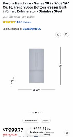 Bosch - Benchmark Series 36 in. Wide 19.4 Cu. Ft. French Door Bottom Freezer Built-in Smart Refrigerator - Stainless Steel Model: B36BT935NS