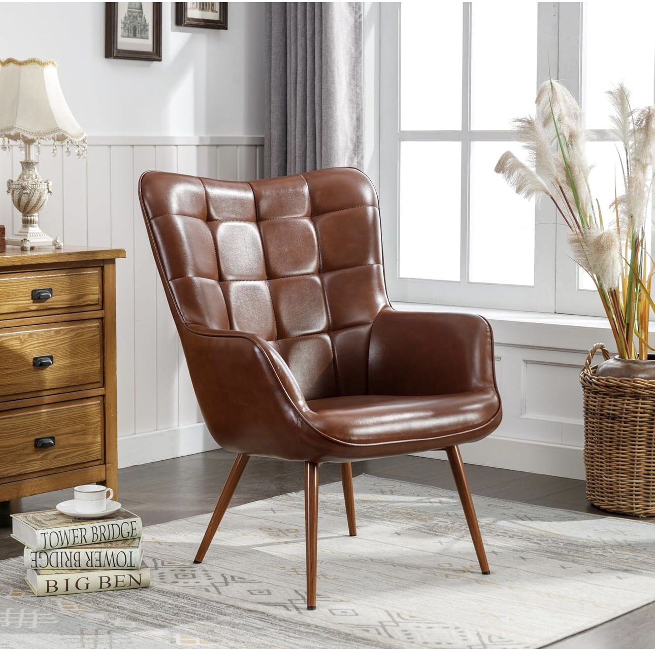 Mid Century Accent Chair With High back