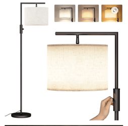 SUNMORY Iron Modern Standing Lamp, Gold Floor Lamp for Living Room, with Rotary Switch, Hanging Shade and 3 Color Temperatures 9W Bulb for Bedroom, St
