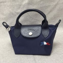 LongChamp Le Pliage Tres Paris Navy Mini pouch with Shoulder Strap