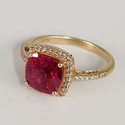 Vintage 14k Cushion Cut Ruby & Diamond Halo  Ring size 6.75
