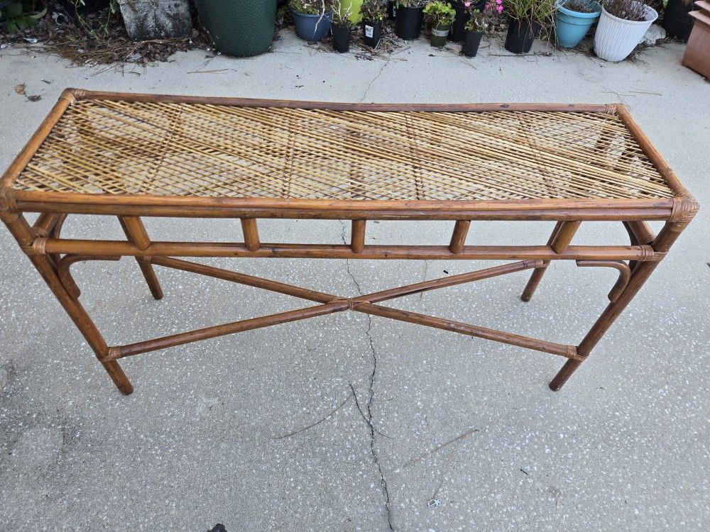 Vintage Rattan Or Wicker Boho Style Sofa Or Console Table