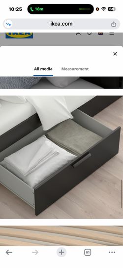 IKEA BRIMNES Bed frame with storage & headboard, black/Luröy, Queen