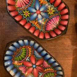 Hand painted Trays From Ecuador Gorgeous Colorful 