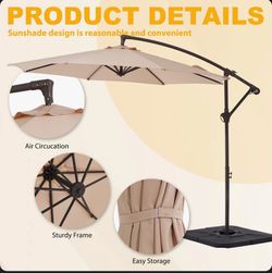 Tan Color Cantilever Offset Patio Umbrella with Base