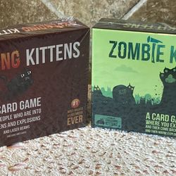 FACTORY WRAPPED EXPLODING KITTENS & ZOMBIE KITTENS CARD GAMES~2-10 PLAYERS~AGES 7+