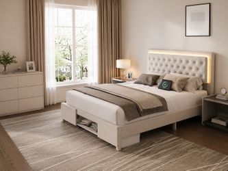 Brand new luxury queen size bedframe in beige for 140