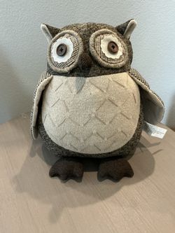 Fabric Owl Large Plush Beanbag Bottom Door Stop Decor