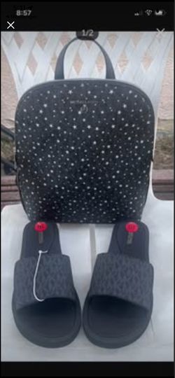 Michael Kors  Medium Backpack With Silver Stars NWT Michael Kors MK Signature Logo Print Wade Slide Black, 10M  pick up location in the city of Pico R