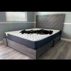 Queen Bed Grey