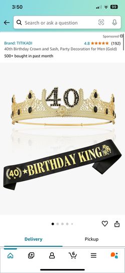 40th Birthday Crown and Sash, Party Decoration for Men (Gold)