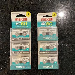 6 Maxell MC60 MC-60 Microcassette Tapes NEW