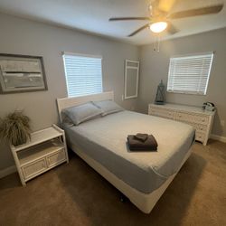 Queen Bed Frame, Dresser, Night Stand And Mirror