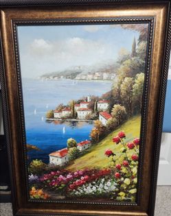 Italian Villa Seaside Oil Painting