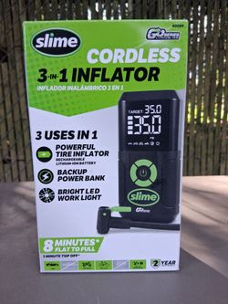BRAND NEW, IN THE BOX***RETAIL VALUE $68.99*** Slime Cordless 3-in-1 Tire Inflator Power Bank