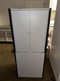 White Two-Door Storage Cabinet / Pantry Cabinet w/ Table