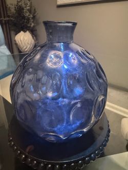 San Miguel Cobalt blue glass thumbprint vase.