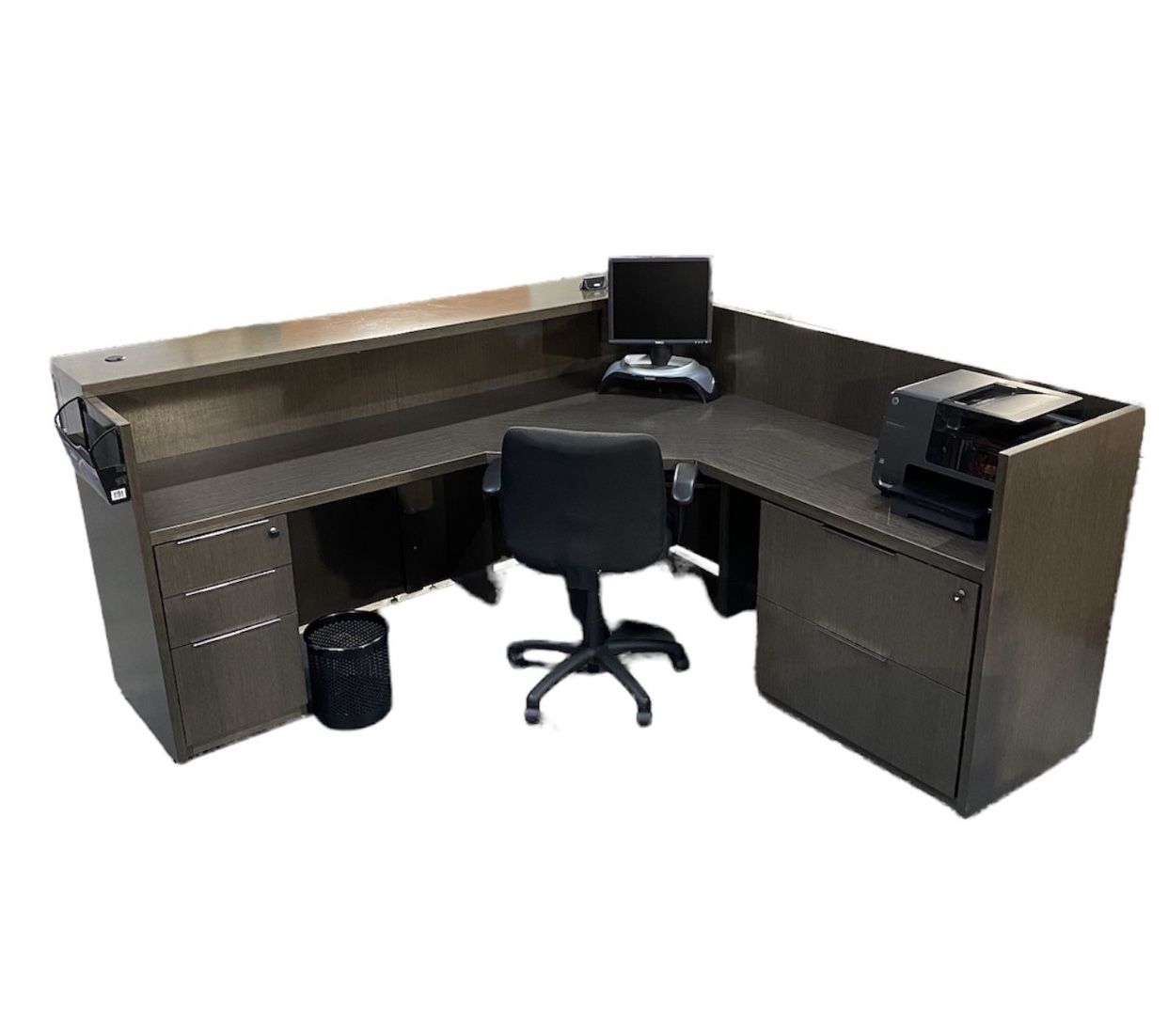 Modern L-SHAPE FRONT DESK WITH KEY 90” X 87” X 44” Credenza Gray RECEPTION/CONCIERGE/LOBBY DESK!! Office Furniture 