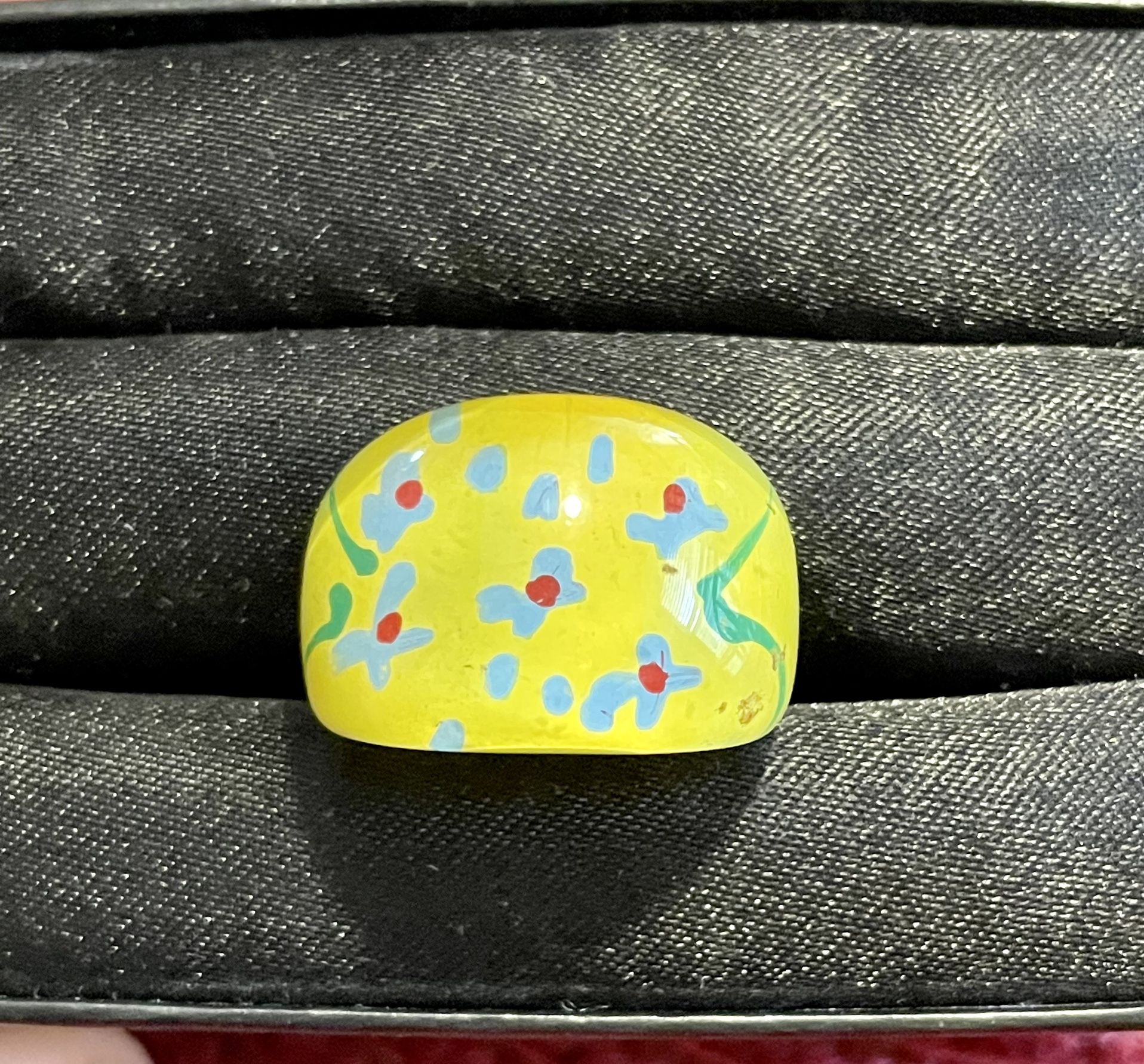 Fun Hand Painted Acrylic Ring, Size 6.5. 