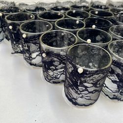 59 Glass Votive Candle Holders With Black Lace