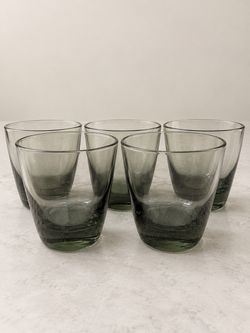 Set of 5 Smoky Gray-Green Glass Tumblers