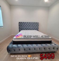 NEW QUEEN BED FRAME AND MATTRESS 
