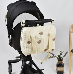 Baby Diaper Bear Tote Bag Stroller Organizer Pouches Handbag Embroidered Mommy Bag