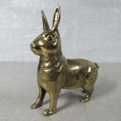 Rabbit Standing Solid Brass Vintage Savings Coin Bank-Excellent

